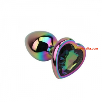 Rainbow colored Plug with a heart-shaped rhinestone small