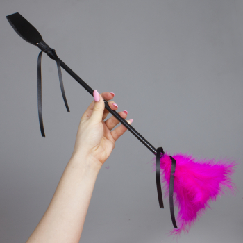 Secret Play Riding Crop & Feather Tickler, black & fuchsia