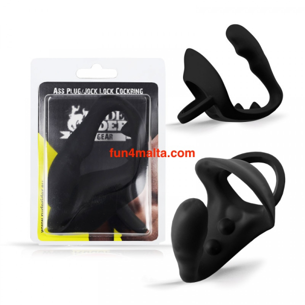 Rude Rider Ass Plug & Jock Lock Cockring, black