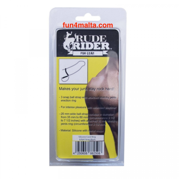 Rude Rider Silicone Cockring & Ball Strap, black