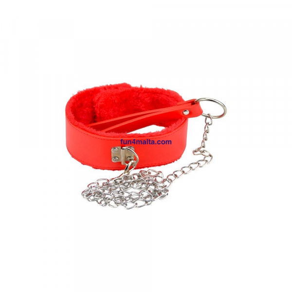 Furry Collar with Leash, Red