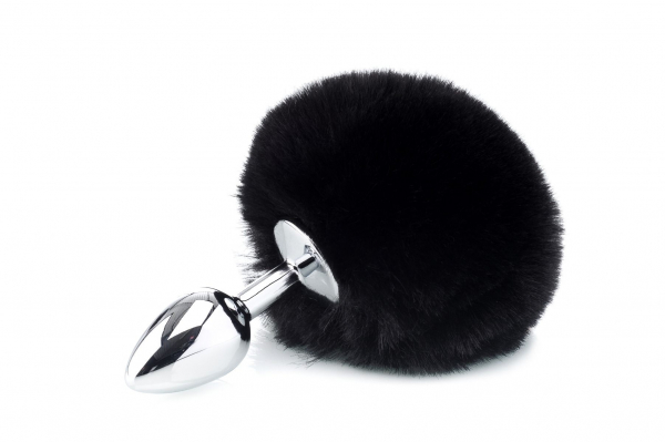 Fluffy Bunny Tail, black. -Price Cut-