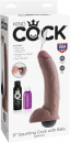King Cock® 9" Squirting Cock with balls, brown